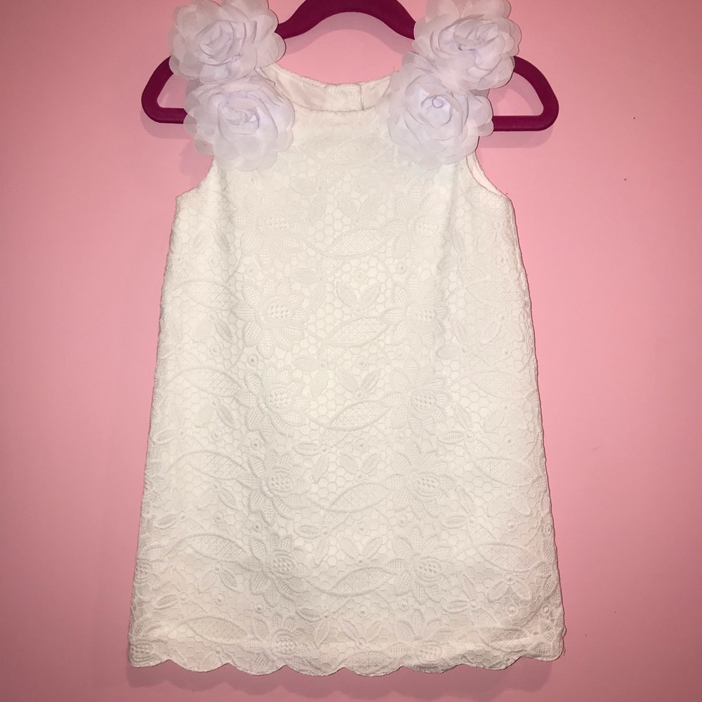 Janie & Jack White Bloom Applique Lace Dress Sz 4